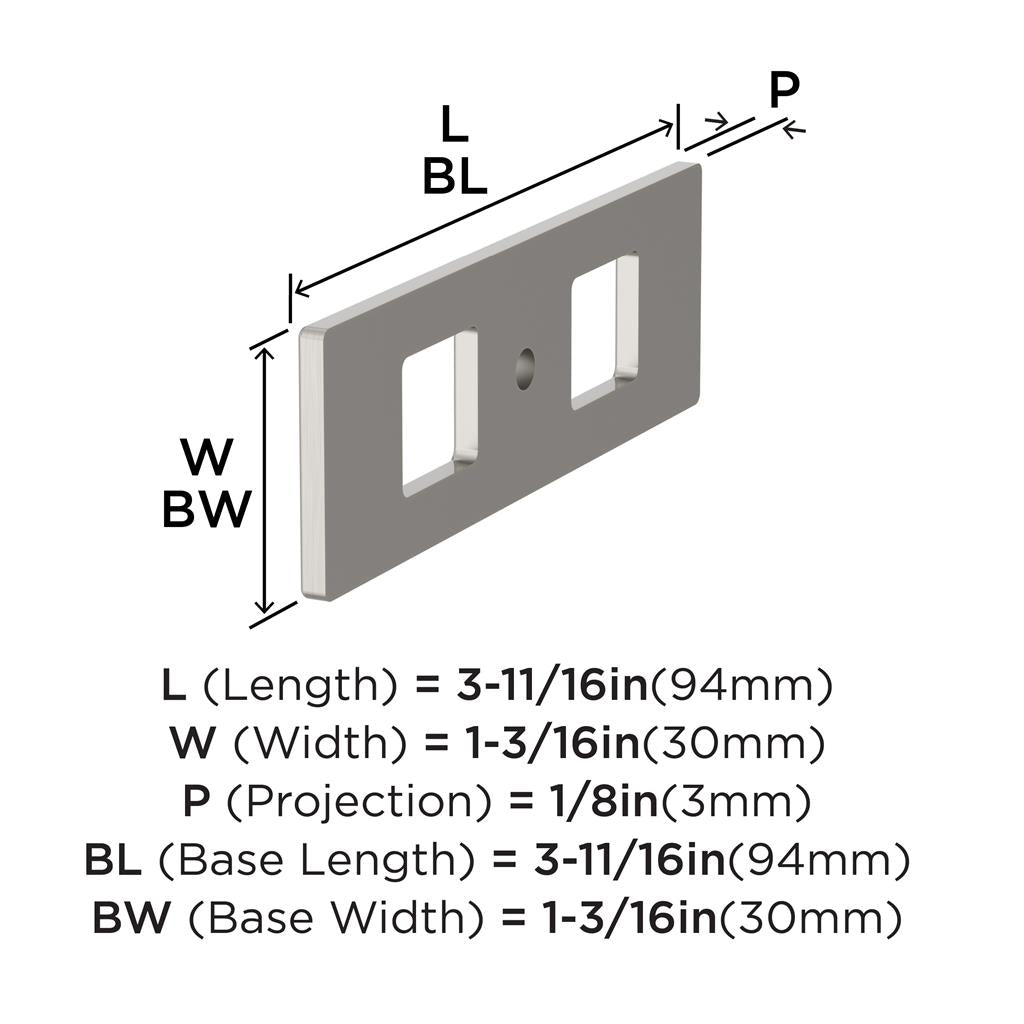 AMEROCK Medora 3-11/16" Rectangle Cabinet Knob Backplate in Satin Nickel