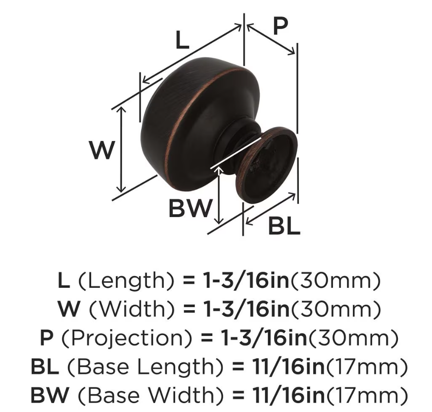 AMEROCK Kane Round Cabinet Knob in Oil Rubbed Bronze (+2 Sizes)