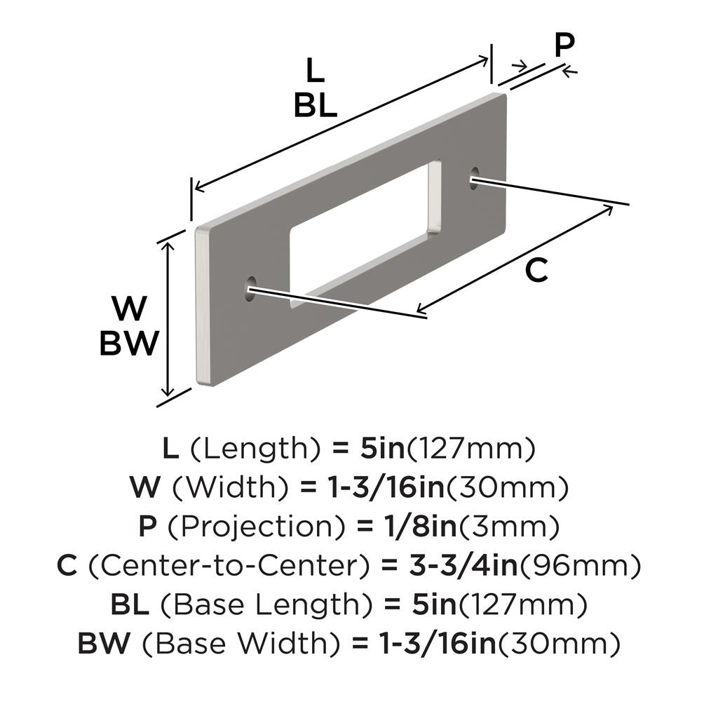 AMEROCK Medora Rectangle Cabinet Handle Backplate in Satin Nickel (+8 Sizes)