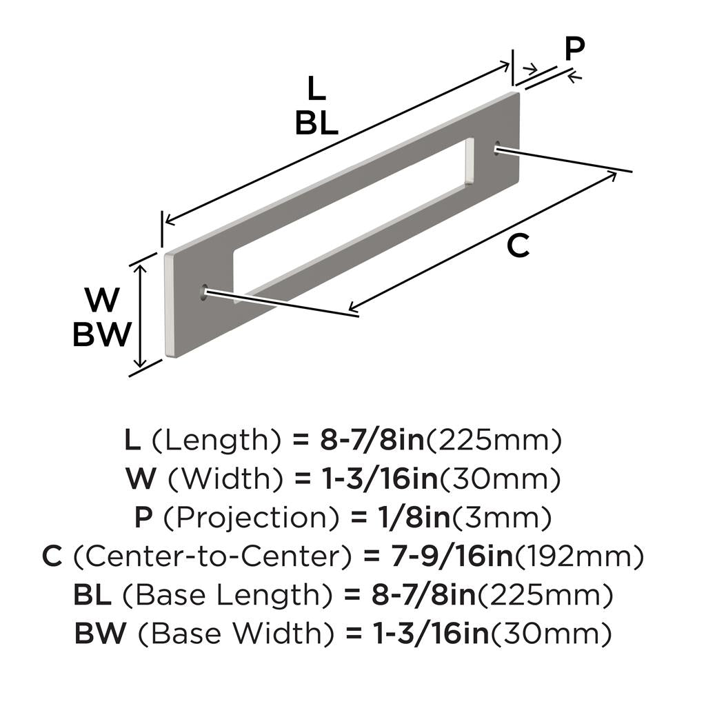 AMEROCK Medora Rectangle Cabinet Handle Backplate in Satin Nickel (+8 Sizes)
