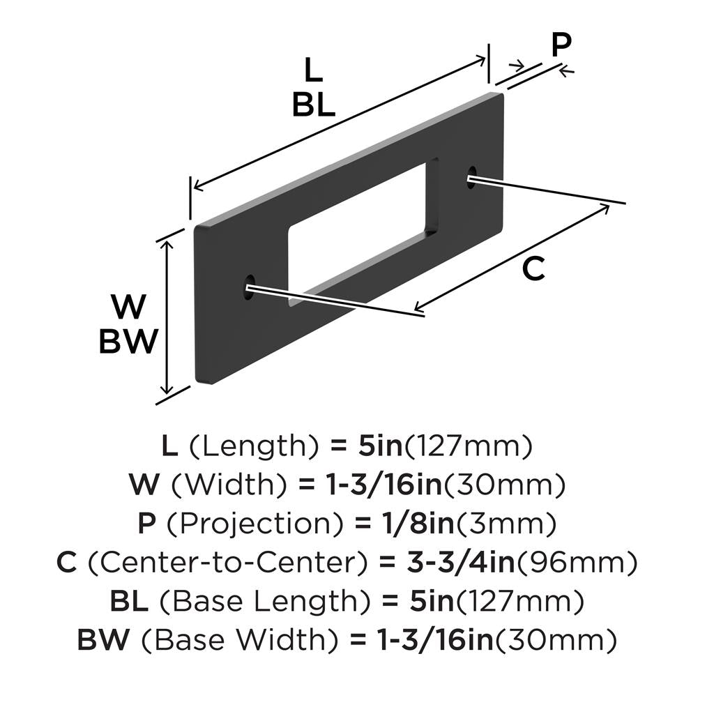AMEROCK Medora Rectangle Cabinet Handle Backplate in Flat Black (+8 Sizes)