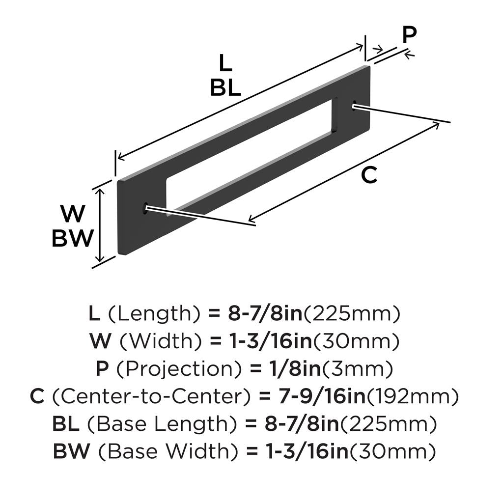 AMEROCK Medora Rectangle Cabinet Handle Backplate in Flat Black (+8 Sizes)