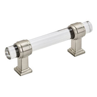AMEROCK Glacio Glass Handle Cabinet Pull in Clear and Satin Nickel (+5 Sizes)