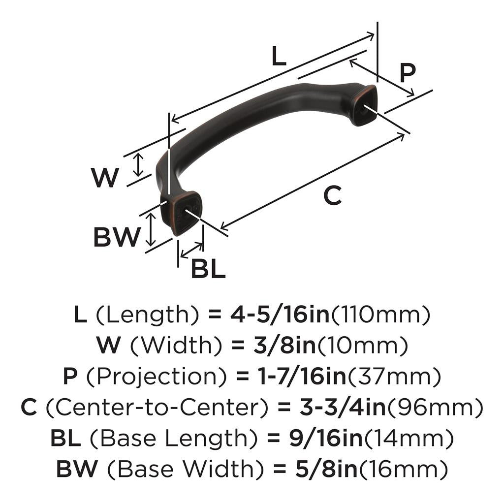 15-B AMEROCK Revitalize 3-3/4" Center to Center Handle Cabinet Pull - Oil Rubbed Bronze BP55344ORB Specs
