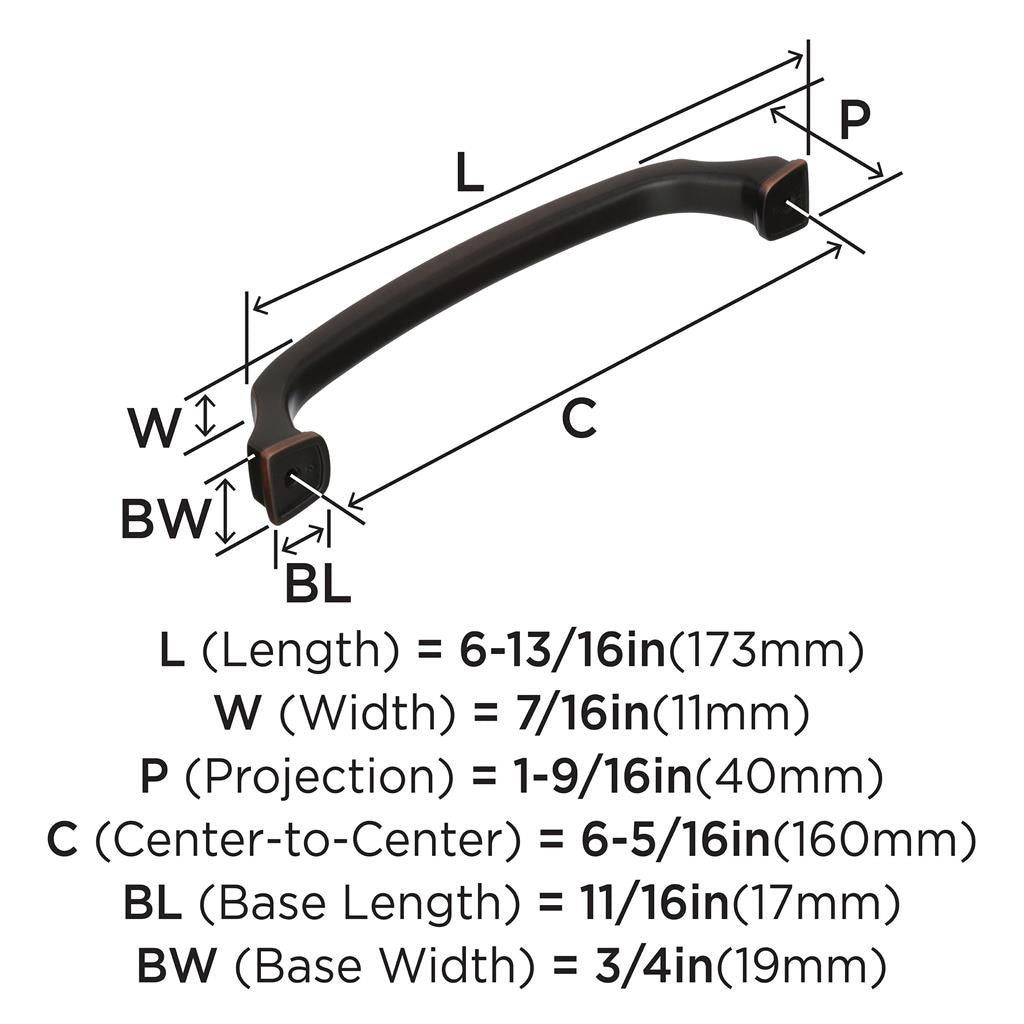 15-D AMEROCK Revitalize 6-5/16" Center to Center Handle Cabinet Pull - Oil Rubbed Bronze BP55347ORB Specs