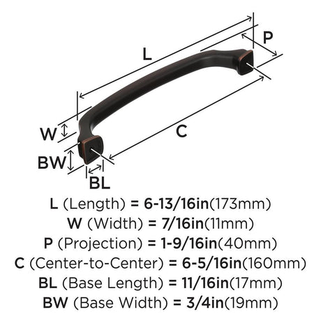 15-D AMEROCK Revitalize 6-5/16" Center to Center Handle Cabinet Pull - Oil Rubbed Bronze BP55347ORB Specs