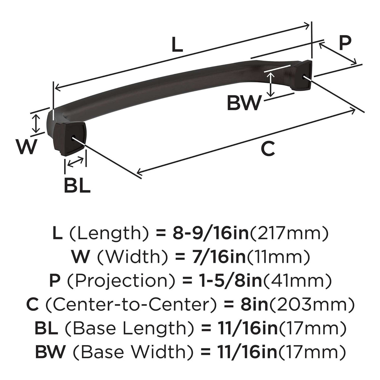 15-E AMEROCK Revitalize 8" Center to Center Handle Cabinet Pull - Oil Rubbed Bronze BP55351ORB Specs