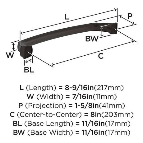 15-E AMEROCK Revitalize 8" Center to Center Handle Cabinet Pull - Oil Rubbed Bronze BP55351ORB Specs