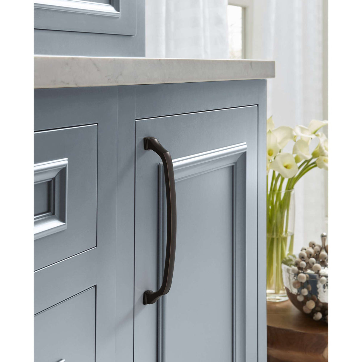 15-E AMEROCK Revitalize 8" Center to Center Handle Cabinet Pull - Oil Rubbed Bronze BP55351ORB on Cabinet