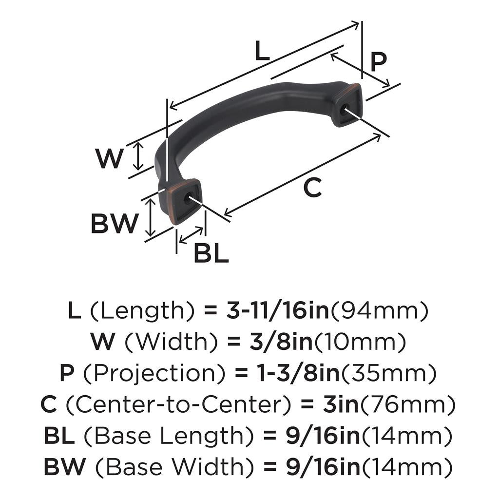 15 AMEROCK Revitalize 3" Center to Center Handle Cabinet Pull - Oil Rubbed Bronze BP55343ORB Specs