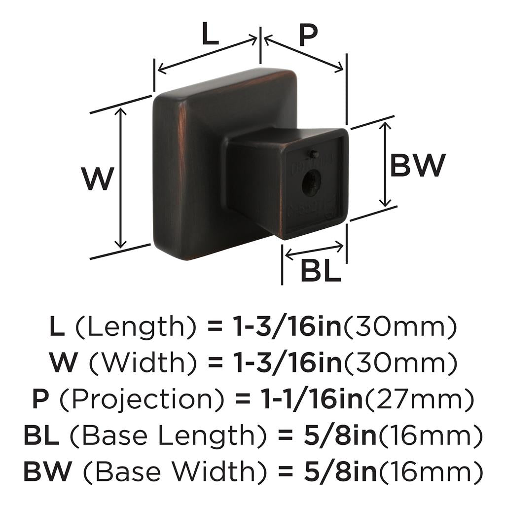 AMEROCK Blackrock Square Cabinet Knob in Oil Rubbed Bronze (+2 Sizes)