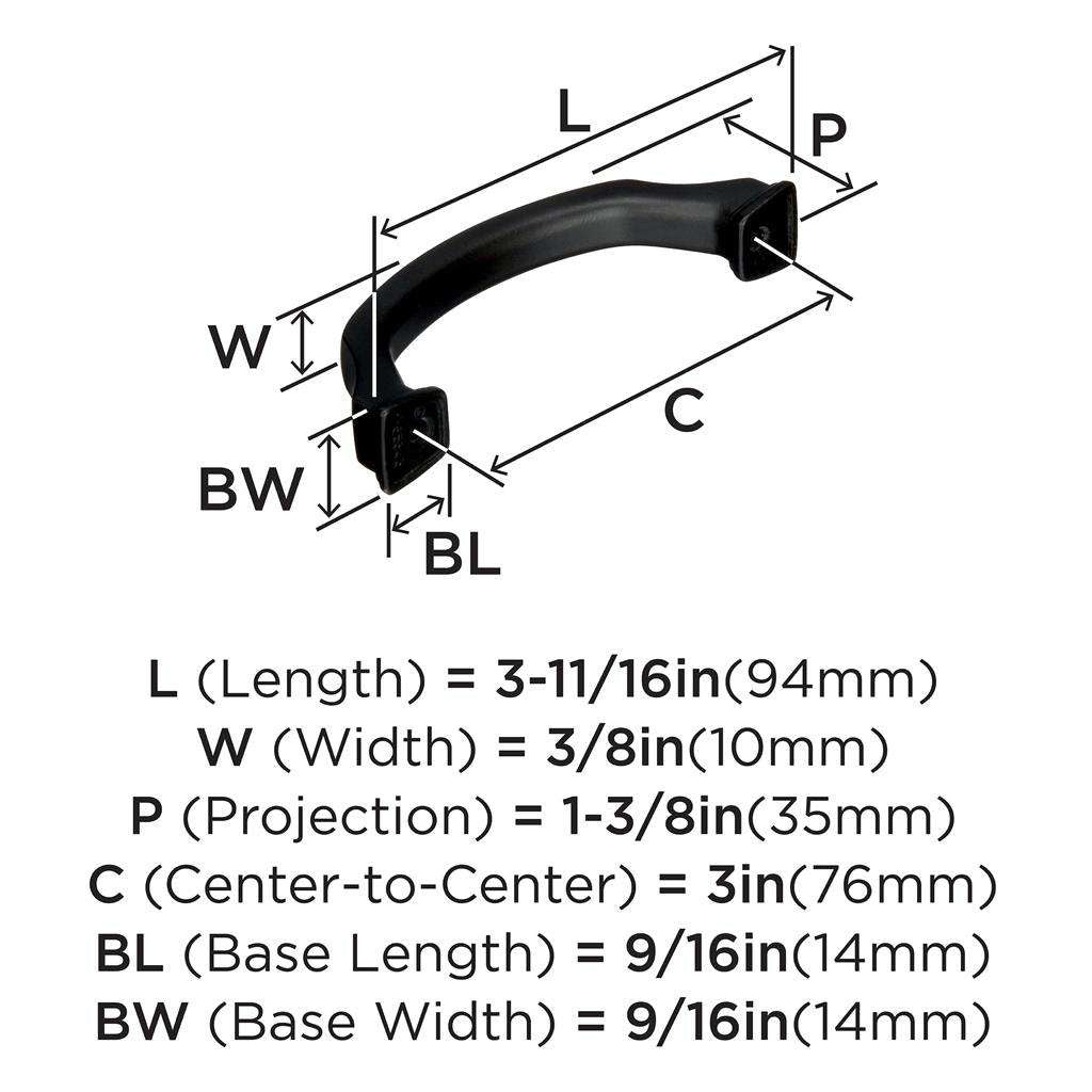 179 AMEROCK Revitalize 3" Center to Center Handle Cabinet Pull - Black Bronze BP55343BBR Specs