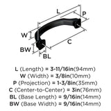 179 AMEROCK Revitalize 3" Center to Center Handle Cabinet Pull - Black Bronze BP55343BBR Specs