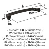 180-C AMEROCK Revitalize 8" Center to Center Handle Cabinet Pull - Black Bronze BP55351BBR Specs