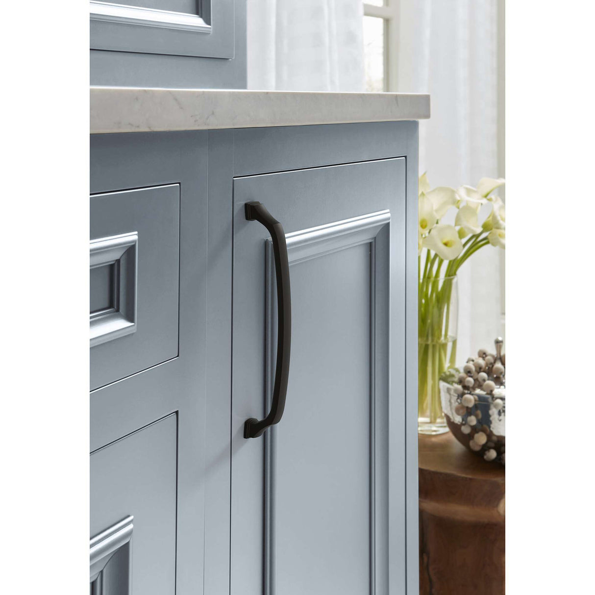 180-C AMEROCK Revitalize 8" Center to Center Handle Cabinet Pull - Black Bronze BP55351BBR on Cabinet