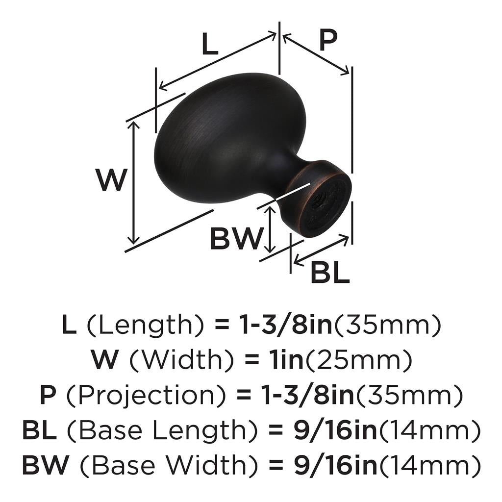 AMEROCK Vaile 1-3/8" Length Oval Cabinet Knob in Oil Rubbed Bronze