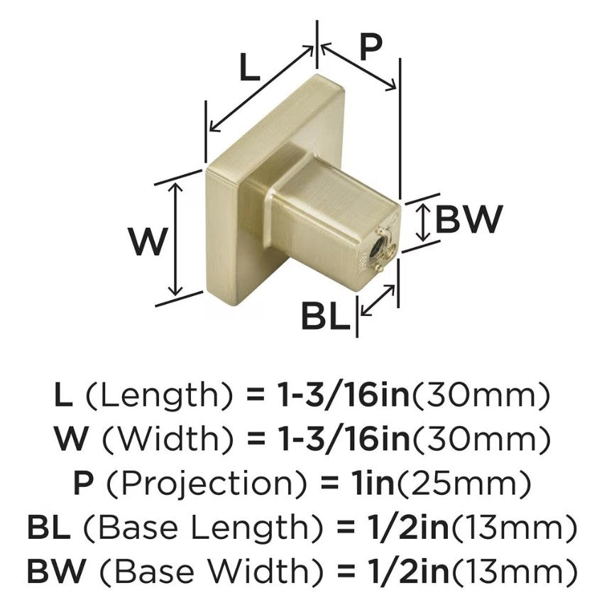 AMEROCK Monument 1-3/16" Length Square Cabinet Knob in Golden Champagne