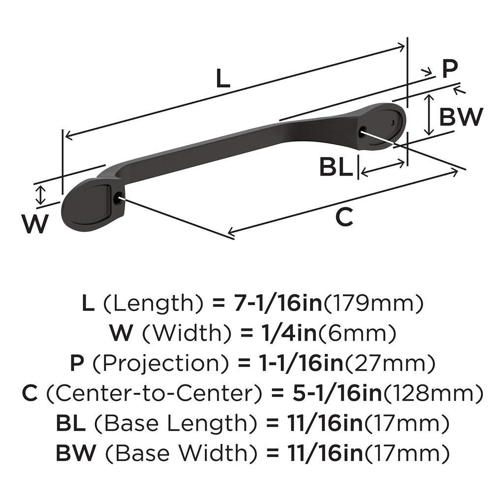 AMEROCK Ravino 128mm Center to Center Handle Cabinet Pull - Oil Rubbed Bronze BP21937ORB Specs