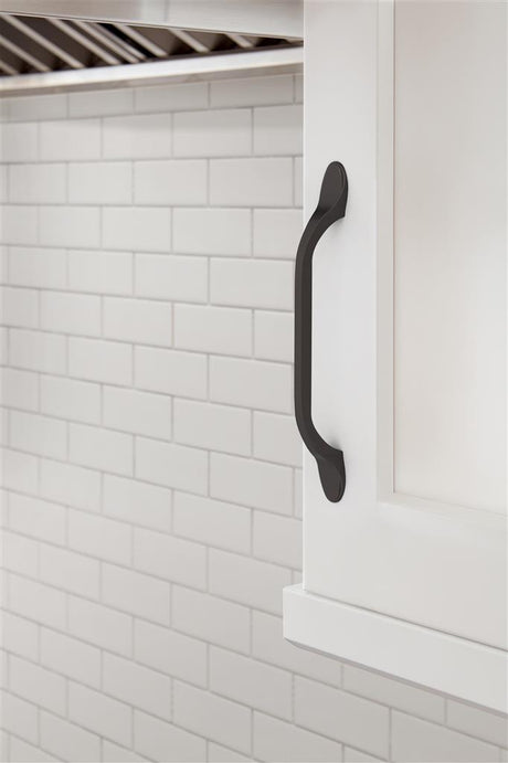 AMEROCK Ravino 128mm Center to Center Handle Cabinet Pull - Oil Rubbed Bronze BP21937ORB on White