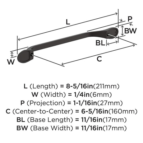 AMEROCK Ravino 160mm Center to Center Handle Cabinet Pull - Oil Rubbed Bronze BP21938ORB Specs