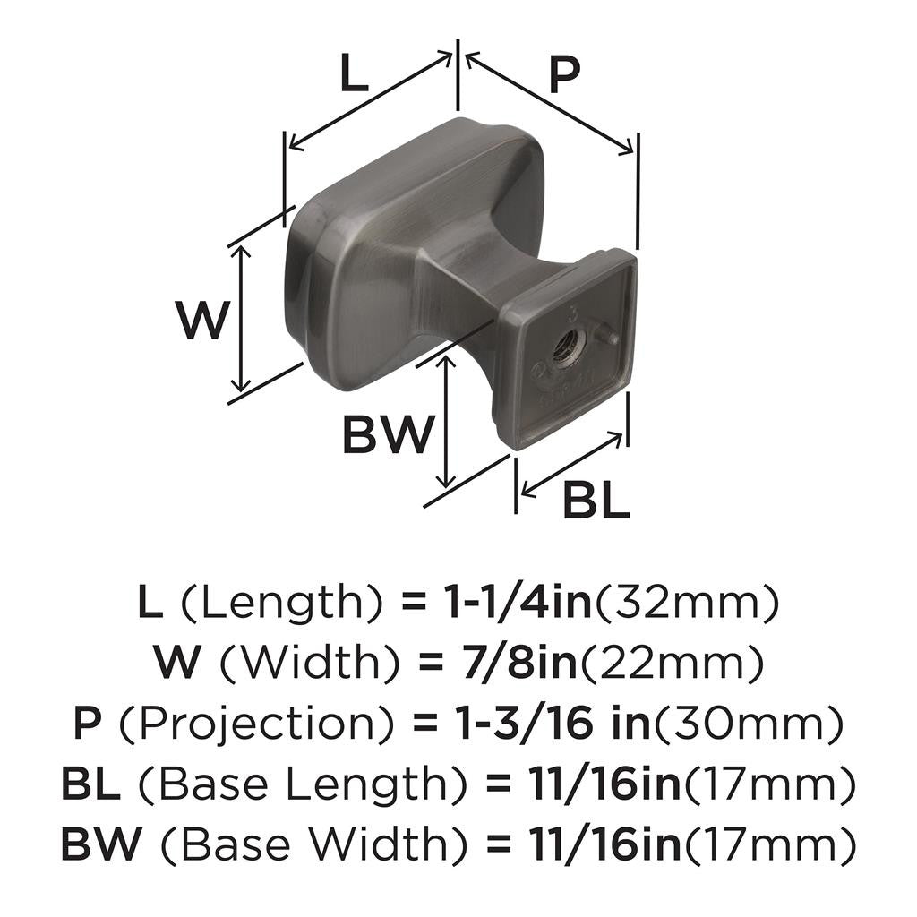AMEROCK Revitalize 1-1/4" Length Rectangle Cabinet Knob in Satin Nickel BP55340G10 Specs