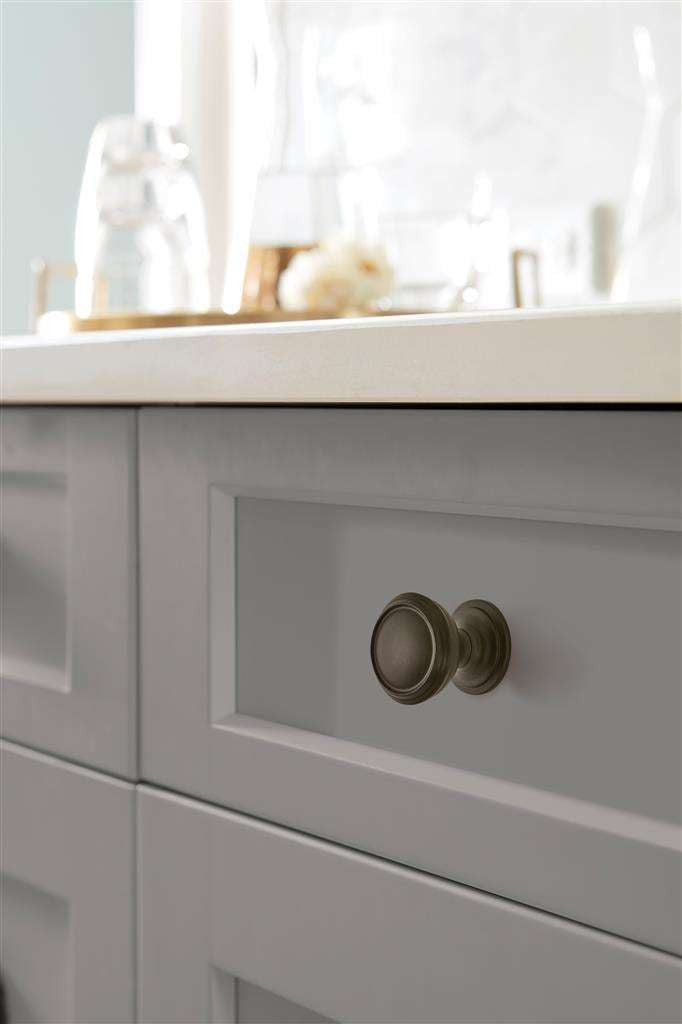 AMEROCK Revitalize 1-1/4" Diameter Cabinet Knob in Black Bronze BP55342BBR on Grey