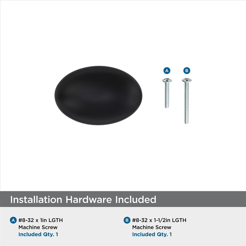 AMEROCK Vaile 1-3/8" Length Oval Cabinet Knob in Flat Black