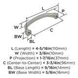 323-B AMEROCK Revitalize 3-3/4" Center to Center Handle Cabinet Pull - Satin Nickel  BP55344G10 Specs