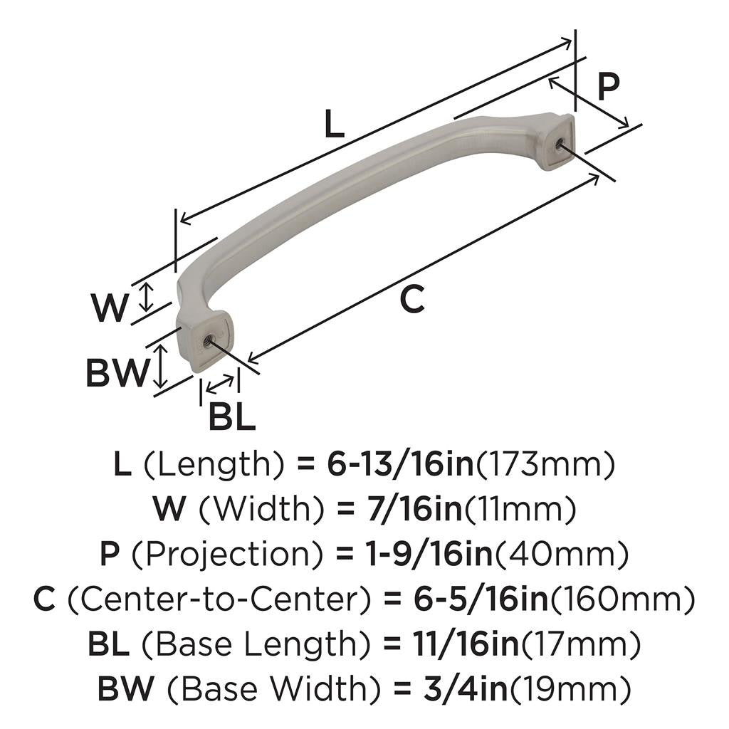 323-D AMEROCK Revitalize 6-5/16" Center to Center Handle Cabinet Pull - Satin Nickel  BP55347G10 Specs
