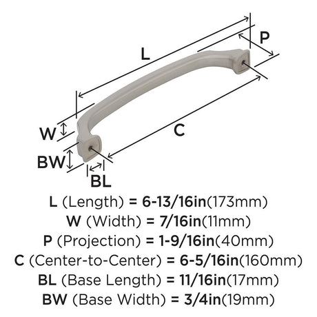 323-D AMEROCK Revitalize 6-5/16" Center to Center Handle Cabinet Pull - Satin Nickel  BP55347G10 Specs