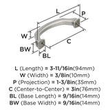 323 AMEROCK Revitalize 3" Center to Center Handle Cabinet Pull - Satin Nickel  BP55343G10 Specs