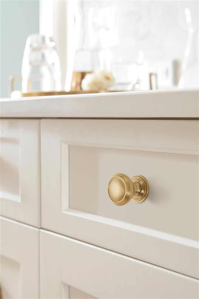 AMEROCK Revitalize 1-1/4" Diameter Cabinet Knob in Golden Champagne BP55342BBZ on Off White