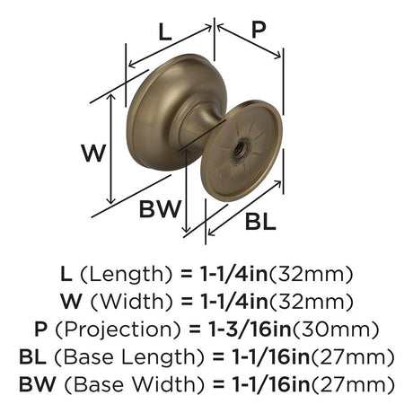 AMEROCK Revitalize 1-1/4" Diameter Cabinet Knob in Golden Champagne BP55342BBZ Specs