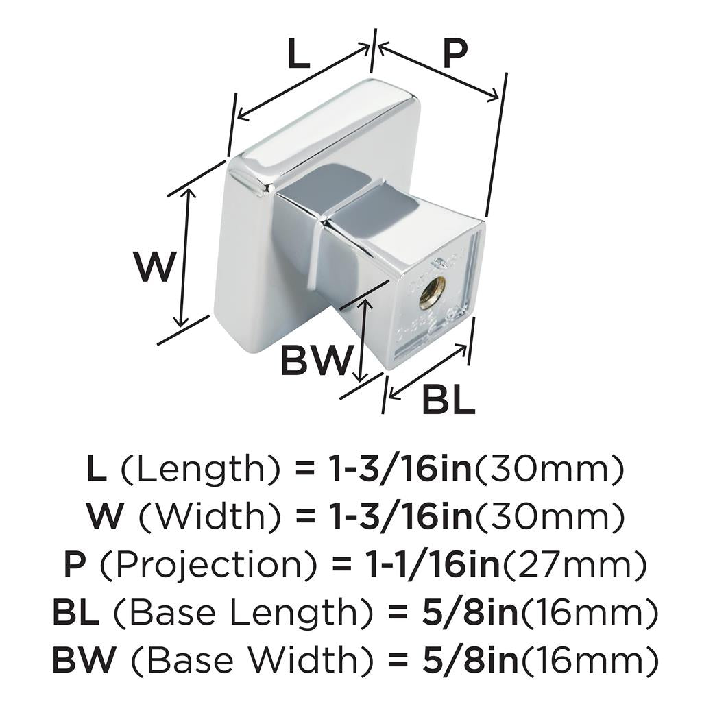 AMEROCK Blackrock Square Cabinet Knob in Polished Chrome (+2 Sizes)