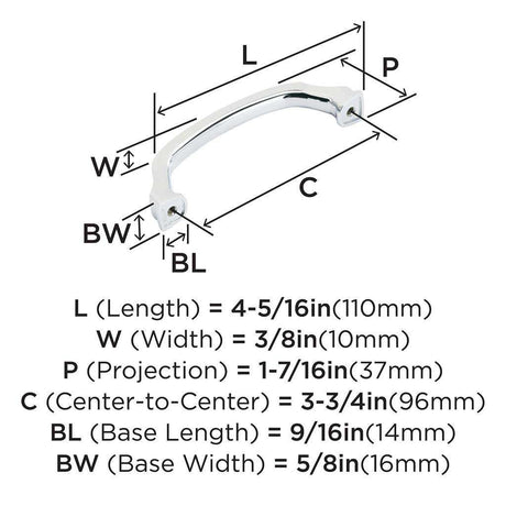 426-B AMEROCK Revitalize 3-3/4" Center to Center Handle Cabinet Pull - Polished Chrome BP5534426 Specs