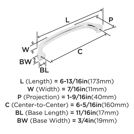 426-D AMEROCK Revitalize 6-5/16" Center to Center Handle Cabinet Pull - Polished Chrome BP5534726 Specs