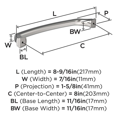 426-E AMEROCK Revitalize 8" Center to Center Handle Cabinet Pull - Polished Chrome BP5535126  Specs