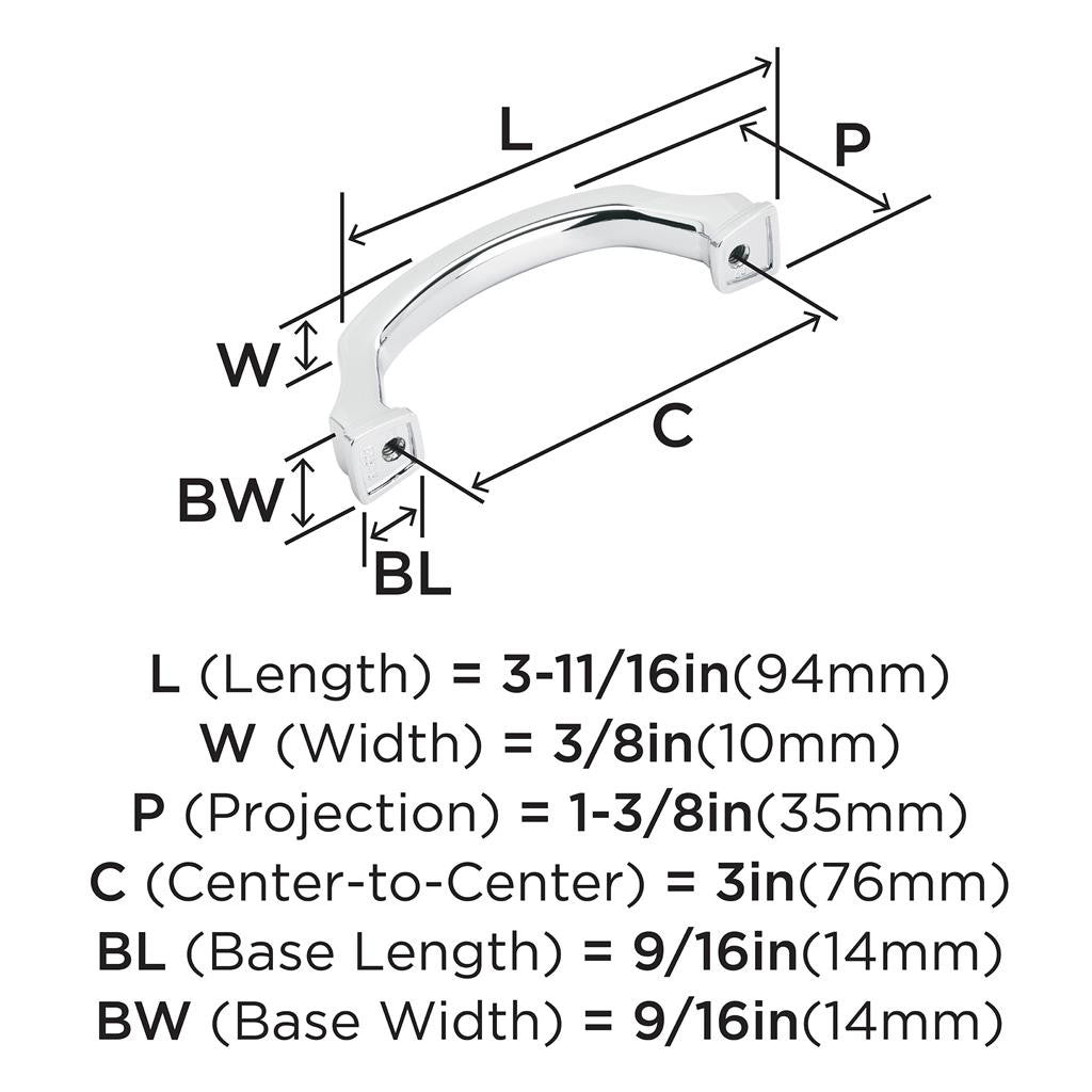 426 AMEROCK Revitalize 3" Center to Center Handle Cabinet Pull - Polished Chrome BP5534326 Specs