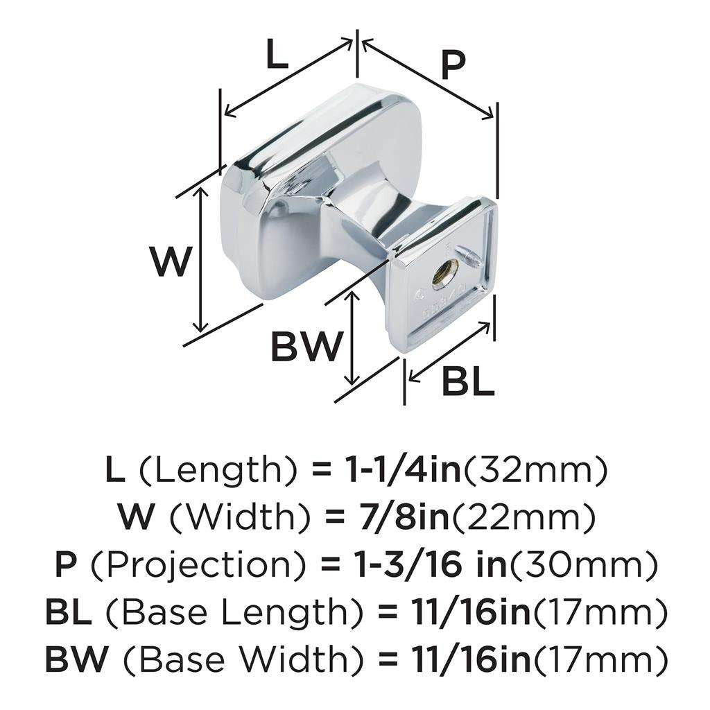 AMEROCK Revitalize 1-1/4" Length Rectangle Cabinet Knob in Polished Chrome BP5534026 Specs