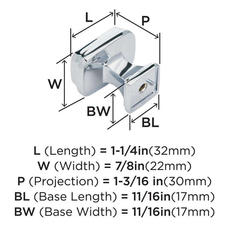 AMEROCK Revitalize 1-1/4" Length Rectangle Cabinet Knob in Polished Chrome BP5534026 Specs