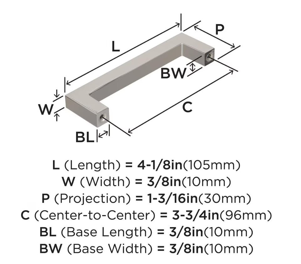 AMEROCK Monument Square Handle Pulls in Polished Nickel (+8 Sizes)