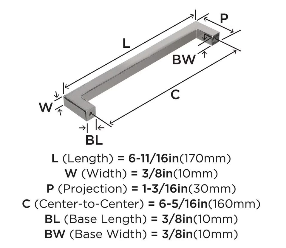 AMEROCK Monument Square Handle Pulls in Polished Nickel (+8 Sizes)