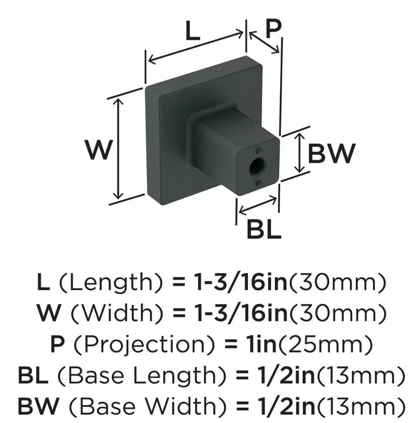 AMEROCK Monument 1-3/16" Length Square Cabinet Knob in Flat Black
