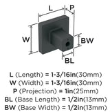 AMEROCK Monument 1-3/16" Length Square Cabinet Knob in Flat Black