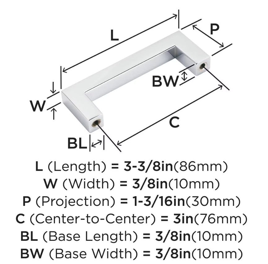 AMEROCK Monument Square Handle Pulls in Polished Chrome (+8 Sizes)