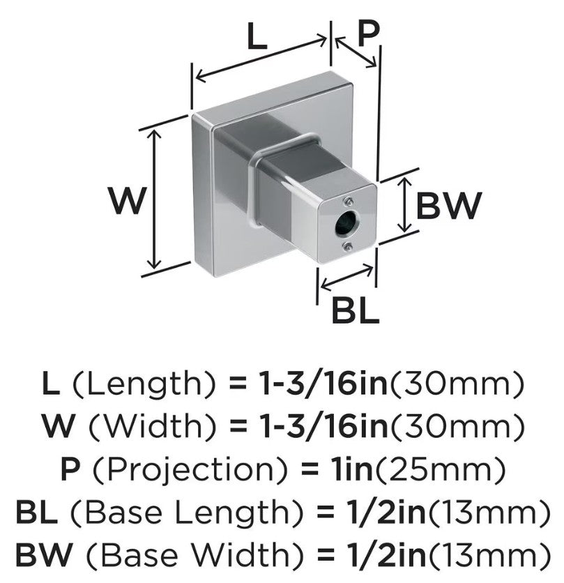 AMEROCK Monument 1-3/16" Length Square Cabinet Knob in Chrome