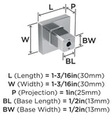 AMEROCK Monument 1-3/16" Length Square Cabinet Knob in Chrome