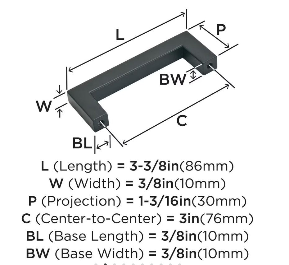 AMEROCK Monument Square Handle Pulls in Flat Black (+8 Sizes)