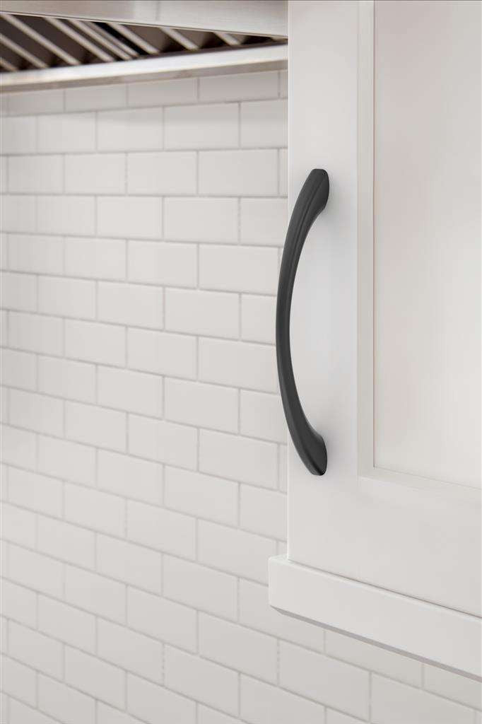 653-C AMEROCK Vaile 5-1/16" Center to Center Handle Cabinet Pull - Matte Black BP37231FB on White Cabinet