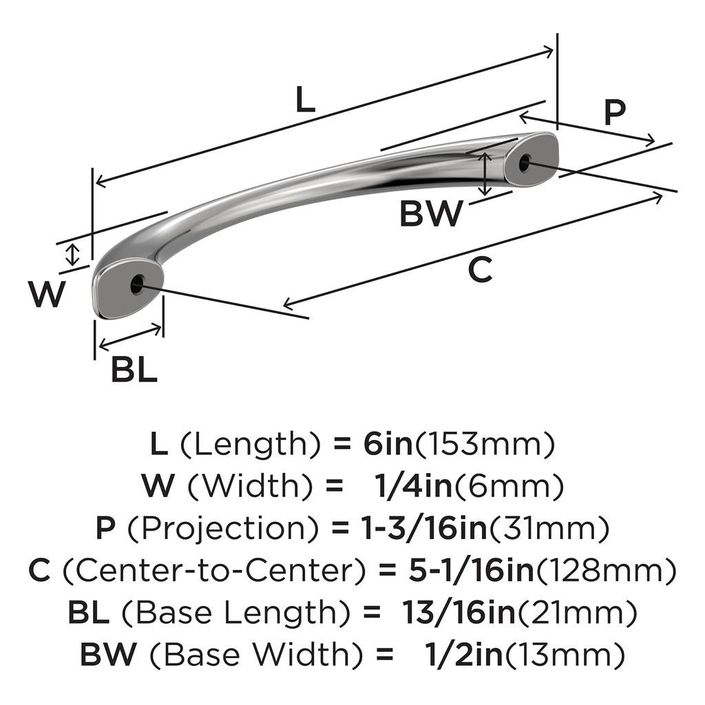 653-C AMEROCK Vaile 5-1/16" Center to Center Handle Cabinet Pull - Polished Chrome BP3723126 Specs